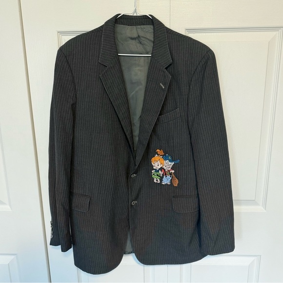 Vintage RARE 1994 TOO CUTE pinstripe Flintstones embroidered Oversized blazer - Picture 1 of 10